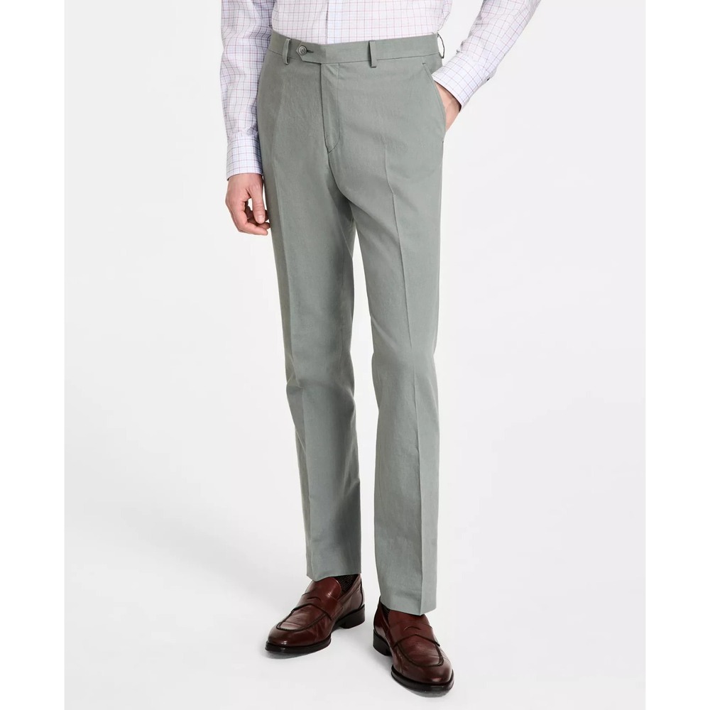 Tommy Hilfiger Mens Modern fit Dress Pants Sage Green Solid Linen 40W 32L